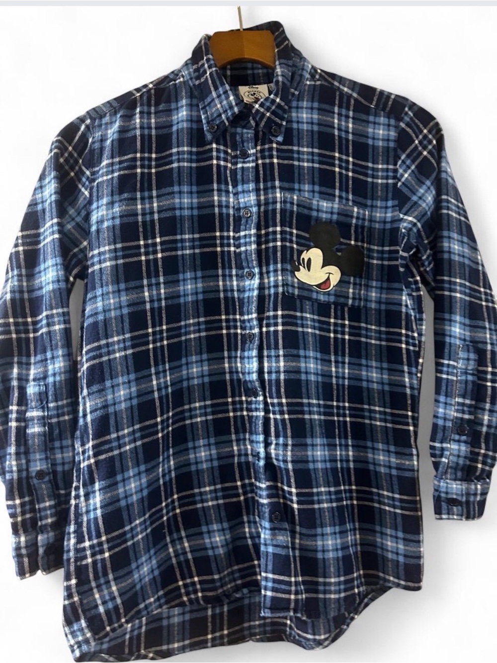Disney Forever 21 Collab Blue Plaid Button-Down Shirt with Mickey Mouse
